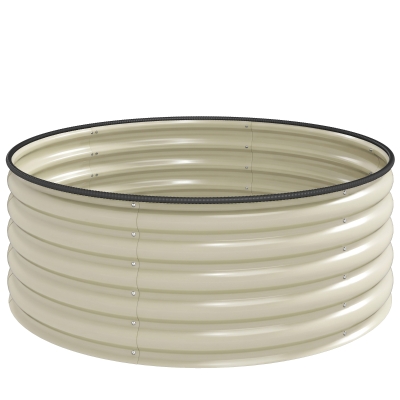 Outsunny Hochbeet, Verzinkter Pflanzkübel mit Sicherheitsrand, Pflanzbox mit offenem Boden, 120 x 120 x 43 cm, Cremeweiß