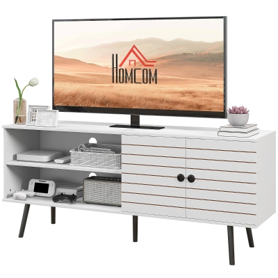 HOMCOM Meuble TV 65" Blanc avec Compartiments et Étagère Ajustable