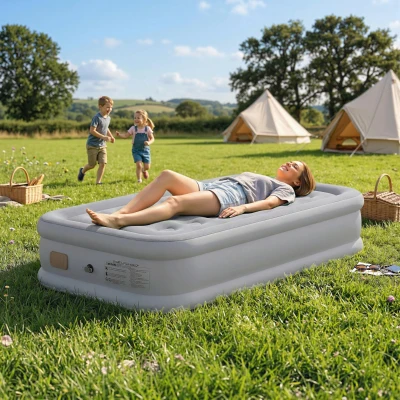 Outsunny Luftmatratze 1 Person Selbstaufblasend Luftbett mit Integrierter elektrischer Pumpe in 3 Minuten Beflockte Oberfläche