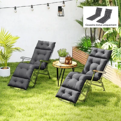 Outsunny Lot 2 Coussins Chaise Longue 190x56x10cm Gris Foncé