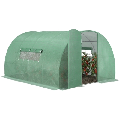 Outsunny Serre de Jardin Tunnel 12 m² 4L x 3l x 2H m Acier galvanisé renforcé + PE Haute densité fenêtres Porte Vert