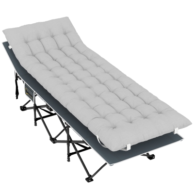 Outsunny Feldbett faltbar Campingbett mit Matratze Kopfkissen Seitentasche 185 x 68 x 37 cm bis 150 kg Hellgrau