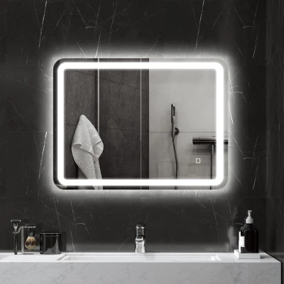 HOMCOM Miroir Salle de Bain Éclairé Anti-Buée 60x80 cm Argent