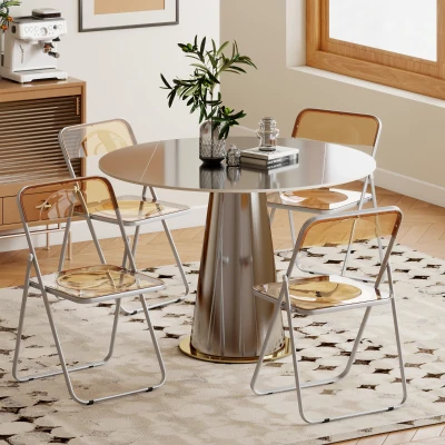 HOMCOM Set 4 Chaises Pliantes Acier et Acrylique Orange