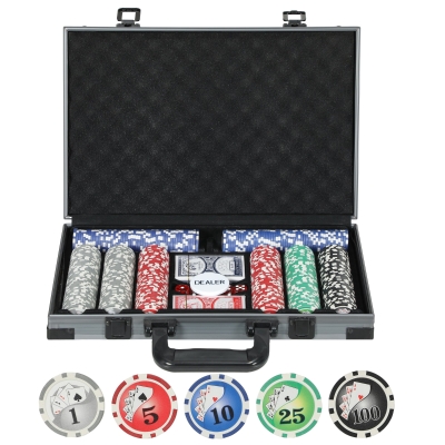 SPORTNOW Poker-Set, Pokerkoffer, 400 Chips, 2 Kartendecks, 5 Würfel, Dealer-Scheibe, Unterlage