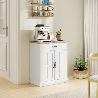 HOMCOM Buffet Moderne Blanc 2 Portes Tiroir Étagère 75x40x91cm