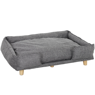PawHut Hundesofa, Haustiersofa, Haustierbett, abnehmbares u. waschbares Polster, Natur+ Dunkelgrau