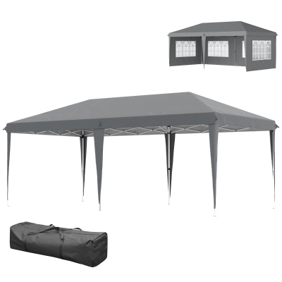 Outsunny Tonnelle Pliante 3x6m Gris avec 3 Côtés Démontables