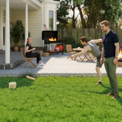 SPORTNOW Mölkky Spiel Wurfspiel Holz Kubb Wikingerspiel mit 12 Skittles 1 Stock Transportbox für Familie Gruppen