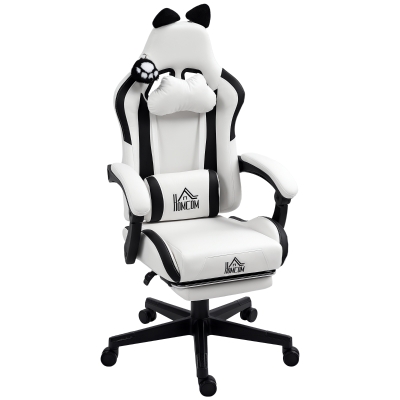 HOMCOM Chaise Gaming Ergonomique Oreilles de Chat Blanc