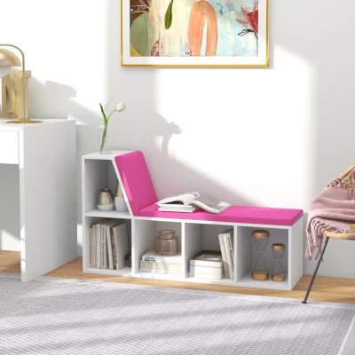 HOMCOM Banc Bibliothèque 2-en-1 avec Rangement Blanc Rose