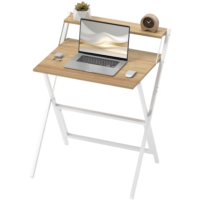 HOMCOM Bureau Pliable 65,5x45cm avec Étagère Bois Naturel