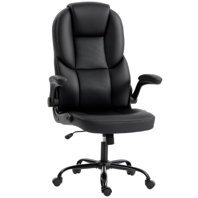 HOMCOM Sedia Ufficio Ergonomica con Braccioli Ribaltabili, Nero