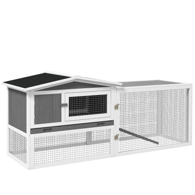 PawHut Cage Lapins Bois 156x58x68cm Toit Asphalte Gris Clair