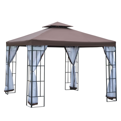 Outsunny Partytent in de tuin partytent paviljoen tuintent feesttent dubbel dak 3 x 3 m bruin