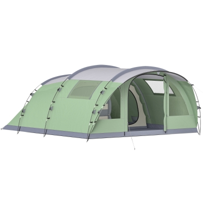 Outsunny Tenda Campeggio Multi-Stanza 5 Persone, Verde Chiaro