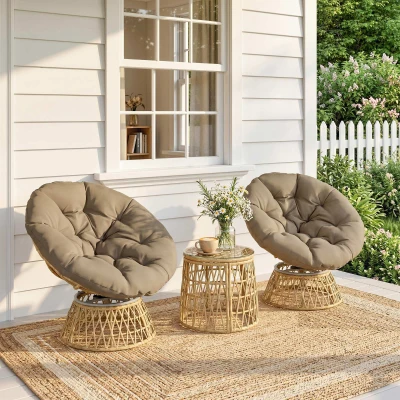 Outsunny Salon Jardin 3Pcs Fauteuils Papasan Table Résine