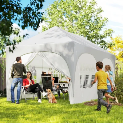 Outsunny 3 x 6 m Pop-Up-Pavillon mit Seitenwänden, 6 Sandsäcken, höhenverstellbarem Dach, Gartenparty-Zelt mit Tragetasche