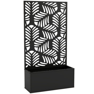 Outsunny Metal Raised Planter with Trellis Wall-Mounted Black
