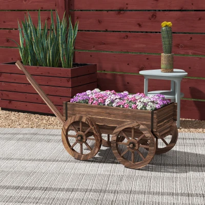 Outsunny Chariot Jardinière Bois Résistant Intempéries 120cm Brun
