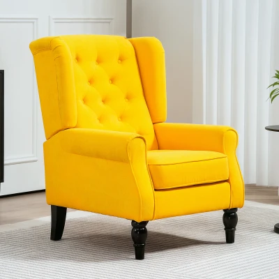 HOMCOM Poltrona de Sala com Apoios de Braço e Pernas de Madeira Capacidade de 160 kg para Quarto Escritório 74x86x102 cm Amarelo