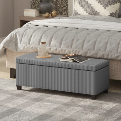 HOMCOM Banc Rangement Velours Gris 112x42x40cm Bout de Lit
