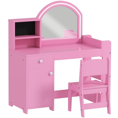 AIYAPLAY Coiffeuse Enfant Rose avec Tabouret et Miroir LED