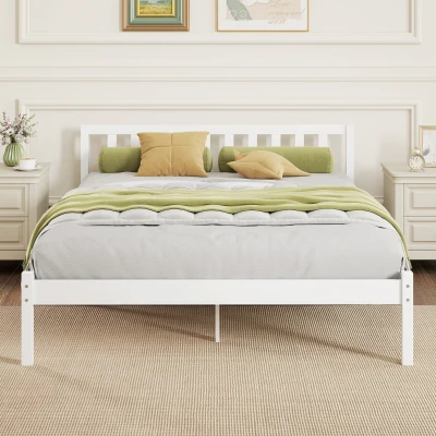 HOMCOM Lit Simple 140x190cm Bois Massif avec Tête et Sommier