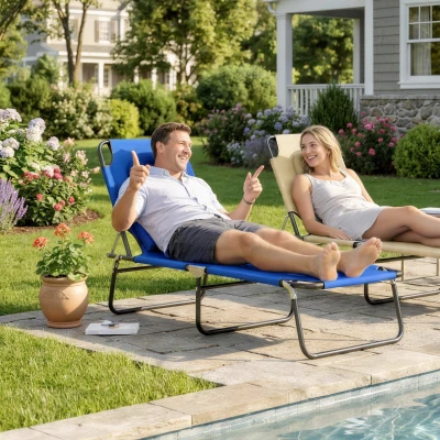 Homcom Transat Jardin Pliant Bleu