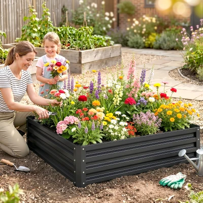 Outsunny Carré potager de jardin acier galvanisée 120 x 120 x 30 cm gris