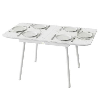 Outsunny Table Jardin Métal WPC 140x80cm 4-6 Personnes Blanc