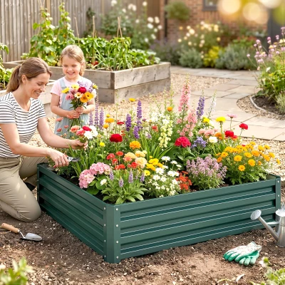 Outsunny Carré Potager Acier 120x120cm Vert Foncé