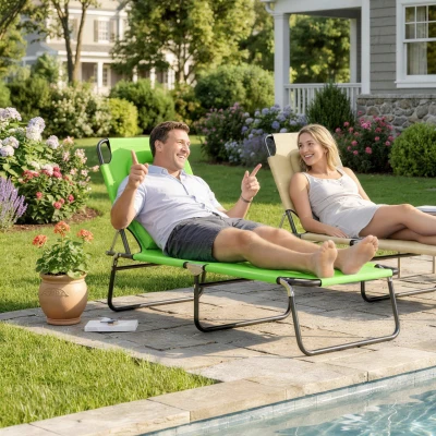 Leżak ogrodowy składany z poduszką i oknem do czytania