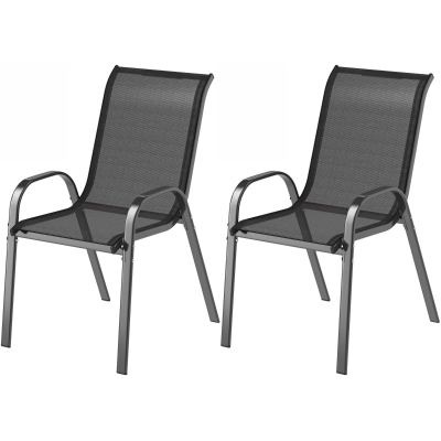 Outsunny Lot 2 Chaises Jardin Empilables Tissu Maille Cadre Acier Noir