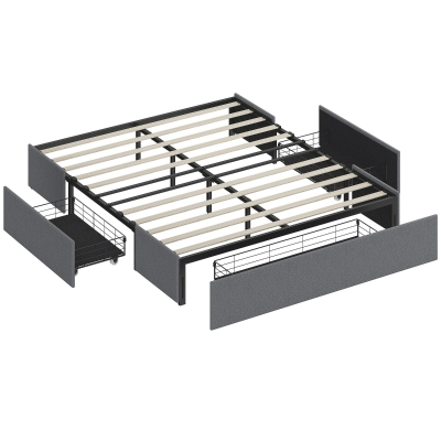HOMCOM Struttura Letto Matrimoniale a Doghe con 3 Cassetti Grigio