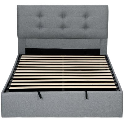 HOMCOM Lit Coffre 140x190 avec Sommier Bois et Rangement Gris