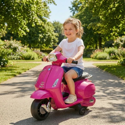 AIYAPLAY Moto Électrique Enfant Vespa 6V Rose avec Roulettes