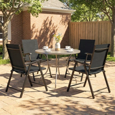 Outsunny Set de 4 scaune de grădină pliabile Structură oțel robustă fără asamblare Spătar înalt ergonomic 58x62x97cm Negru