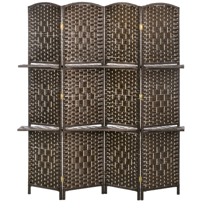 HOMCOM Paravent 4 Panneaux 160x170cm Bois avec Étagères