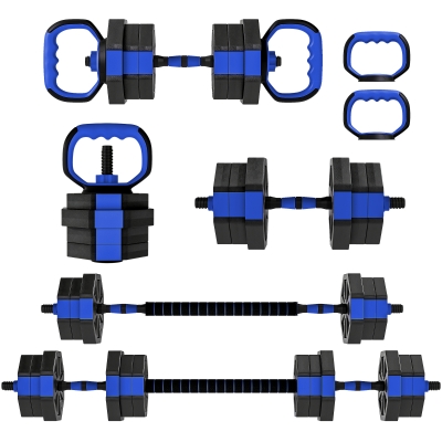 SPORTNOW Haltères Réglables 20kg 6-en-1 Kettlebell Barre Bleu