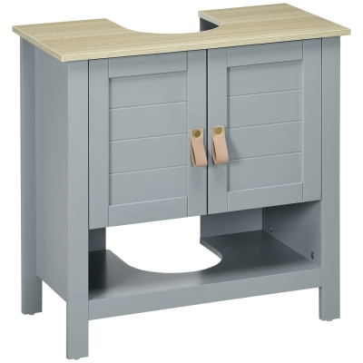 kleankin Armario para Debajo de Lavabo Compacto con 2 Puertas y Estante Interior Ajustable Mueble Auxiliar de Almacenamiento para Baño 60x30x60 cm Gris