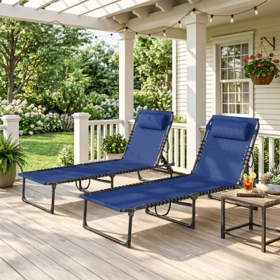 Outsunny Set of Two Folding Sun Loungers Blue