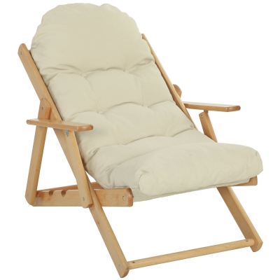 HOMCOM Fauteuil Salon Bois Pliable Inclinable Coussin Capitonné