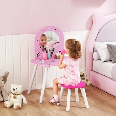 AIYAPLAY Kids Vanity Set with Mirror & Stool Pink