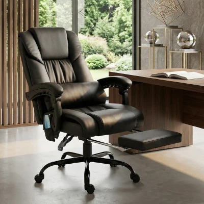 Vinsetto Bürostuhl Ergonomisch mit Massagefunktion Schreibtischstuhl mit Fußstütze, Hoher Rückenlehne, Lendenstütze Schwarz