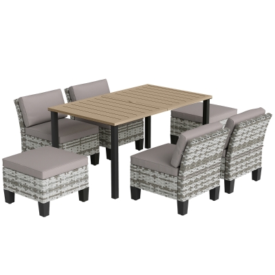 Outsunny 7-Piece Rattan Dining Set 6-Seater Grey