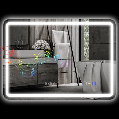 HOMCOM Miroir LED 70x50cm Bluetooth Anti-Buée avec Horloge