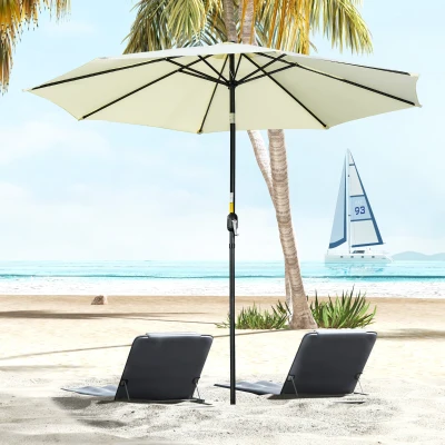 Outsunny Sombrilla de Jardín Ø295x250 cm con Manivela Parasol Exterior con Mecanismo de Inclinación y Poste Desmontable Beige