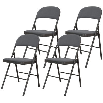 HOMCOM Chaises Pliantes Velours Gris Foncé Lot de 4 Acier