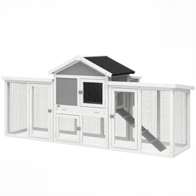 PawHut Poulailler Chalet Bois Gris 204x85x93cm Nichoirs Rampes
